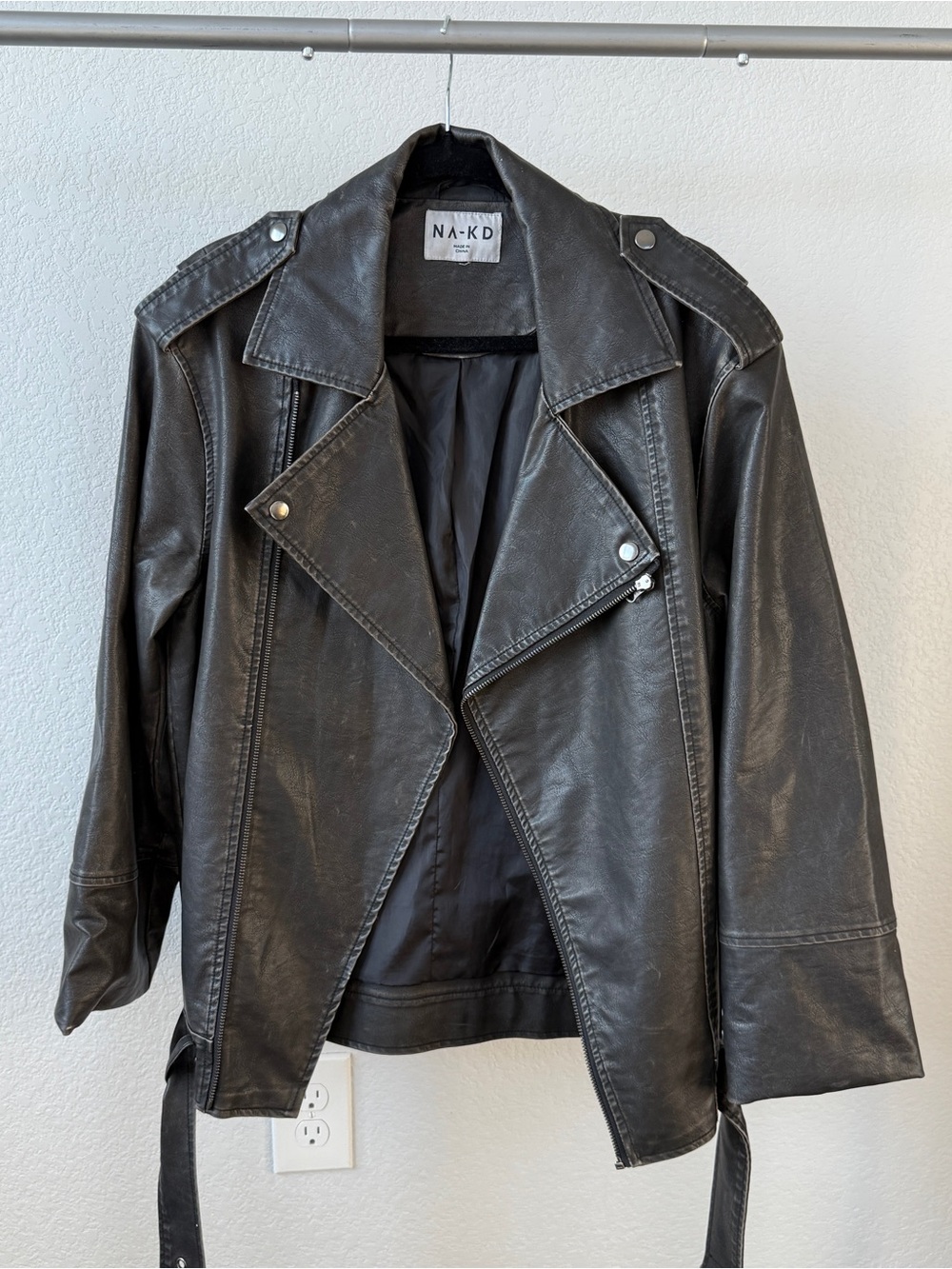 NA-KD Black Faux Leather Moto Jacket